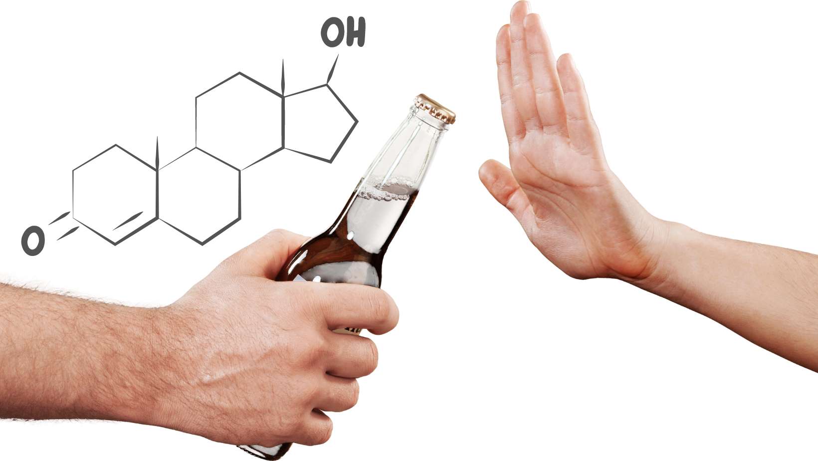 hand offering an alcohol and the other hand rejecting it